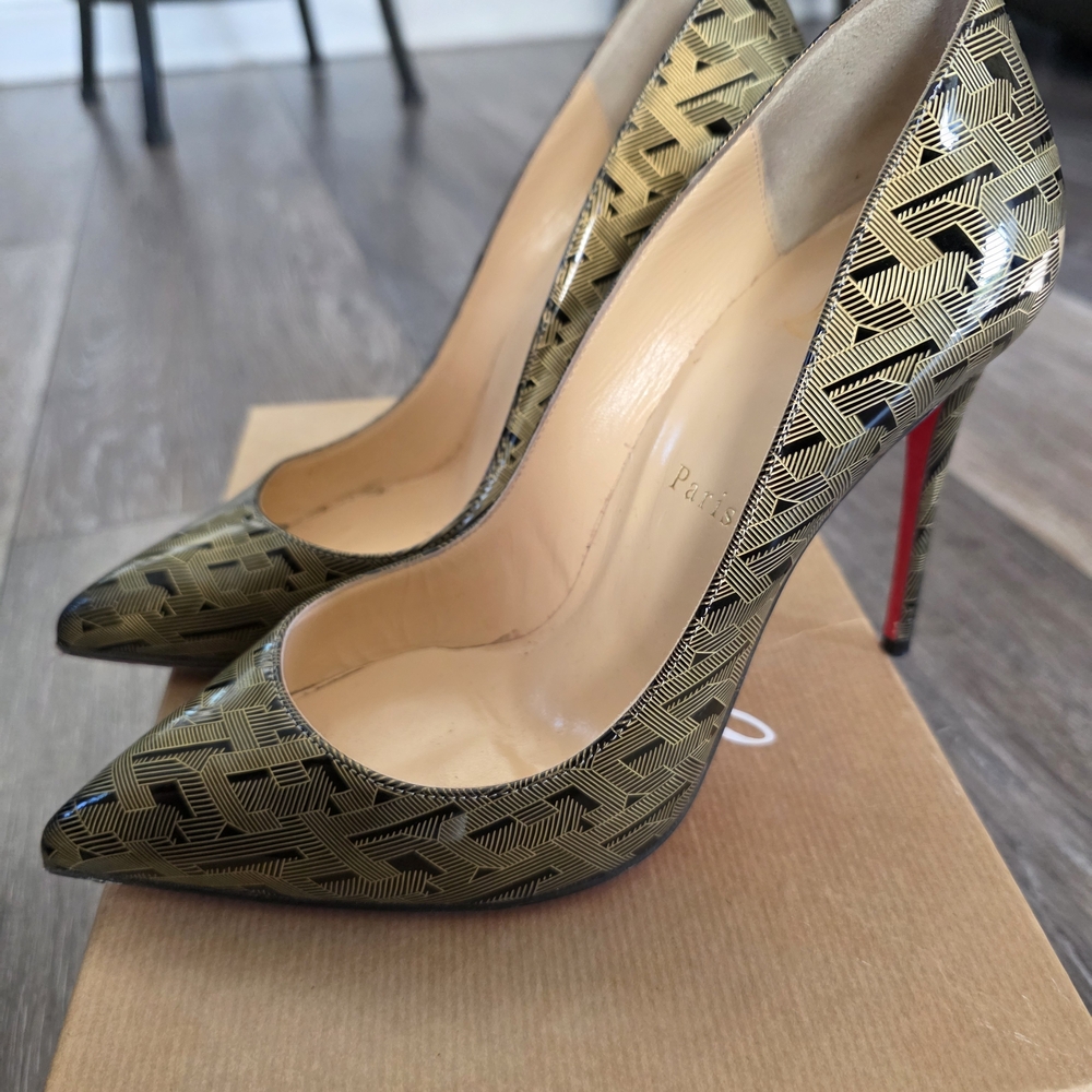 Christian Louboutin Black and Gold Patterned Heels